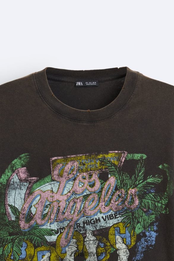 izmazgāts apdrukāts t-krekls vīriešiem Zara brūns 6ZTV401206 apģērbs