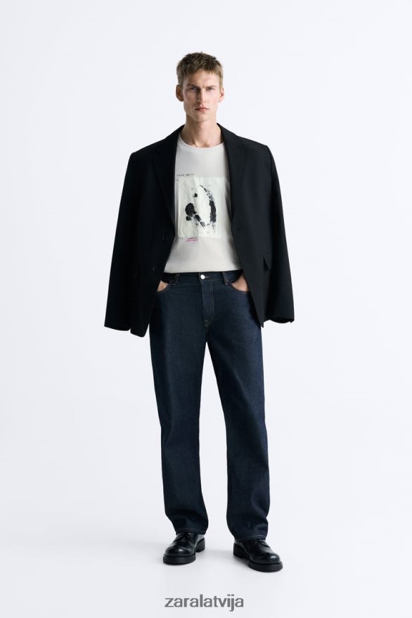 jaukta plākstera t-krekls vīriešiem Zara taupīgi brūns 6ZTV401199 apģērbs