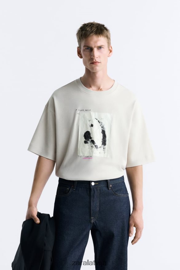 jaukta plākstera t-krekls vīriešiem Zara taupīgi brūns 6ZTV401199 apģērbs