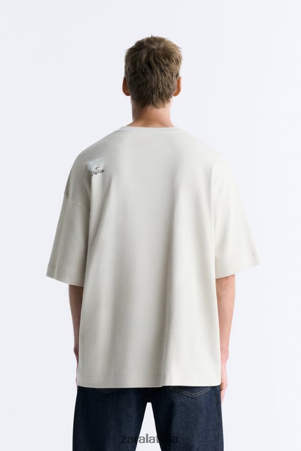 jaukta plākstera t-krekls vīriešiem Zara taupīgi brūns 6ZTV401199 apģērbs