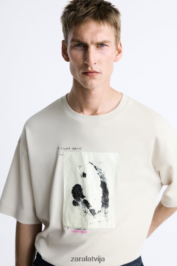 jaukta plākstera t-krekls vīriešiem Zara taupīgi brūns 6ZTV401199 apģērbs