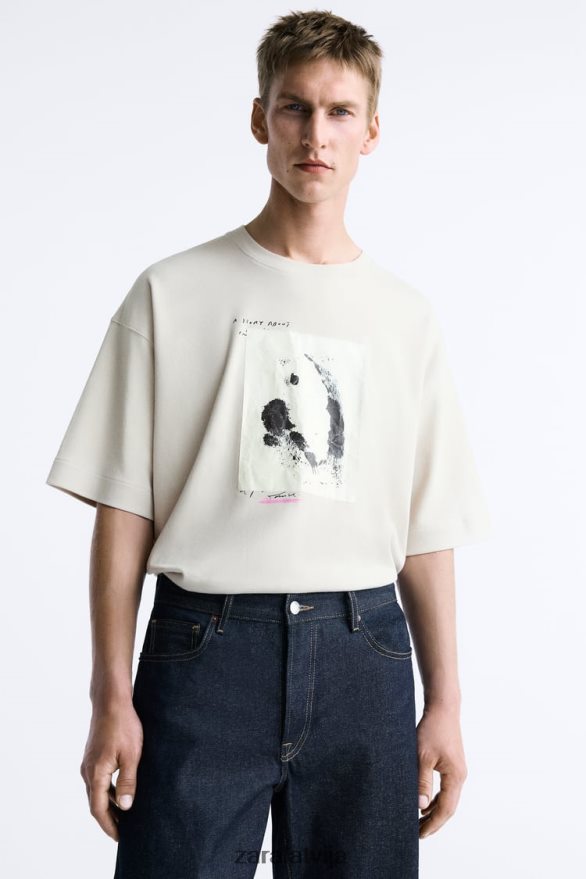 jaukta plākstera t-krekls vīriešiem Zara taupīgi brūns 6ZTV401199 apģērbs