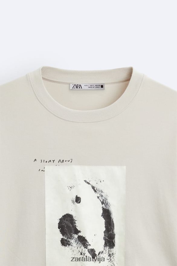 jaukta plākstera t-krekls vīriešiem Zara taupīgi brūns 6ZTV401199 apģērbs