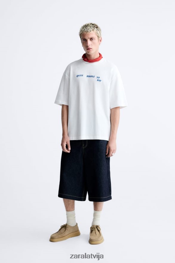 jaukta teksta t-krekls vīriešiem Zara balts 6ZTV401215 apģērbs