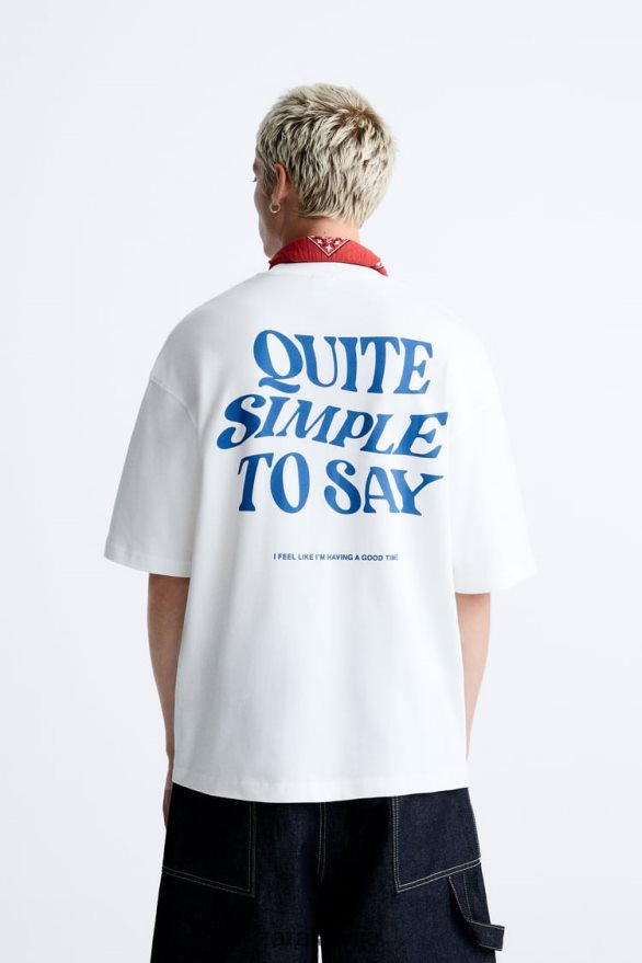 jaukta teksta t-krekls vīriešiem Zara balts 6ZTV401215 apģērbs