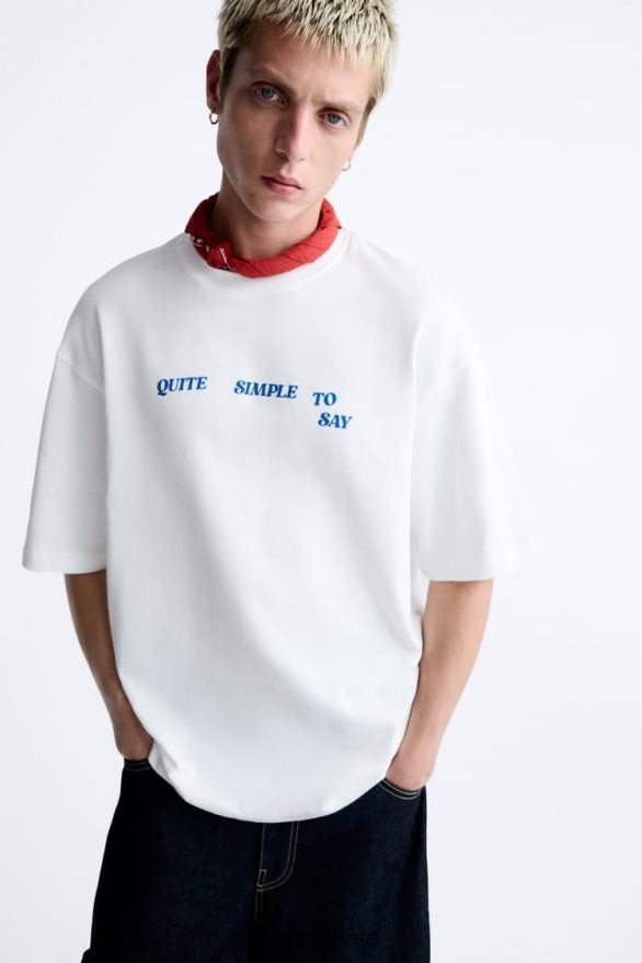 jaukta teksta t-krekls vīriešiem Zara balts 6ZTV401215 apģērbs