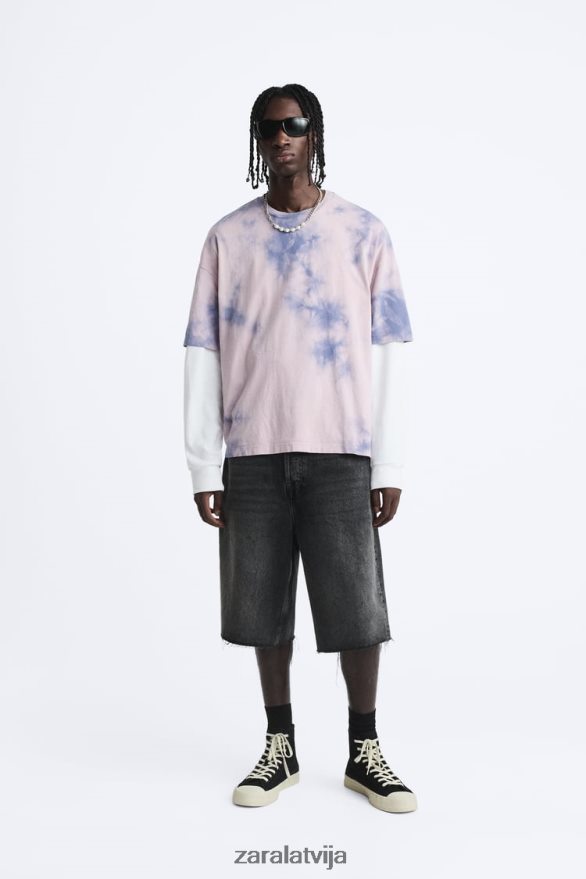 kaklasaites krāsas apdrukas t-krekls vīriešiem Zara ceriņi 6ZTV401202 apģērbs