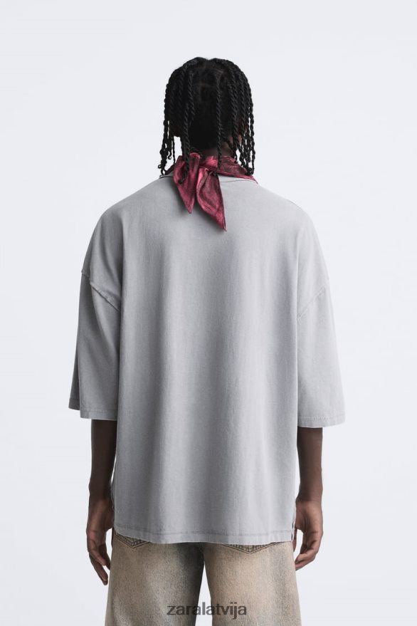 krāsā mazgāts t-krekls vīriešiem Zara pelēks 6ZTV401203 apģērbs