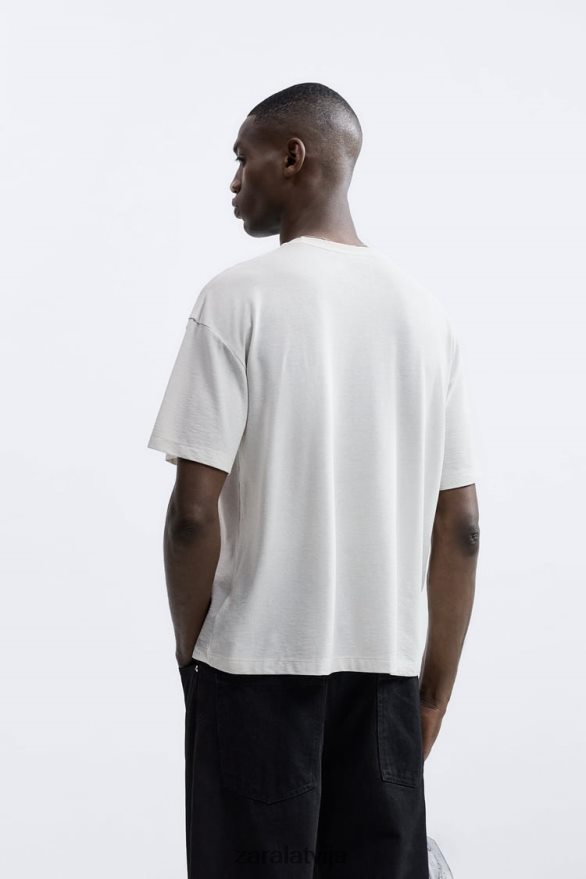 teksturēts t-krekls vīriešiem Zara pērļu pelēks 6ZTV401209 apģērbs