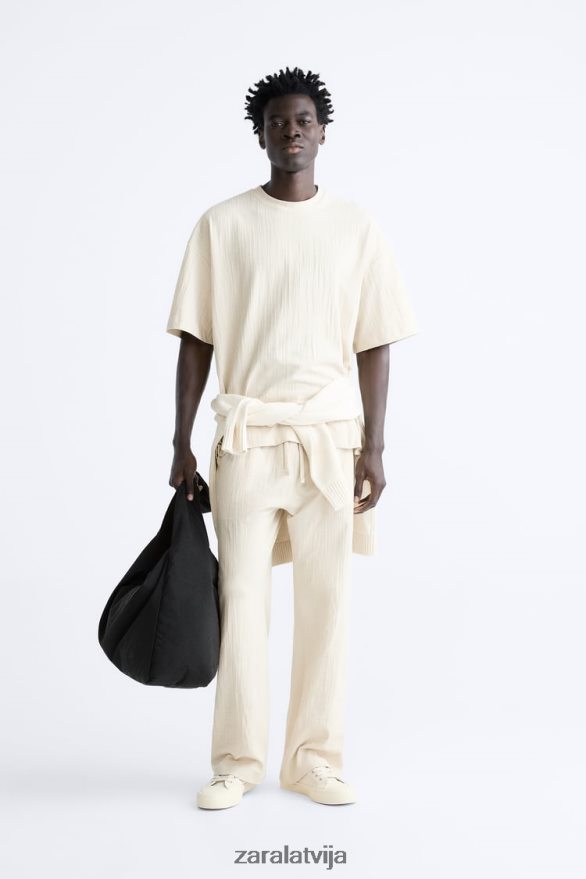 teksturēts t-krekls vīriešiem Zara taupīgi brūns 6ZTV401201 apģērbs