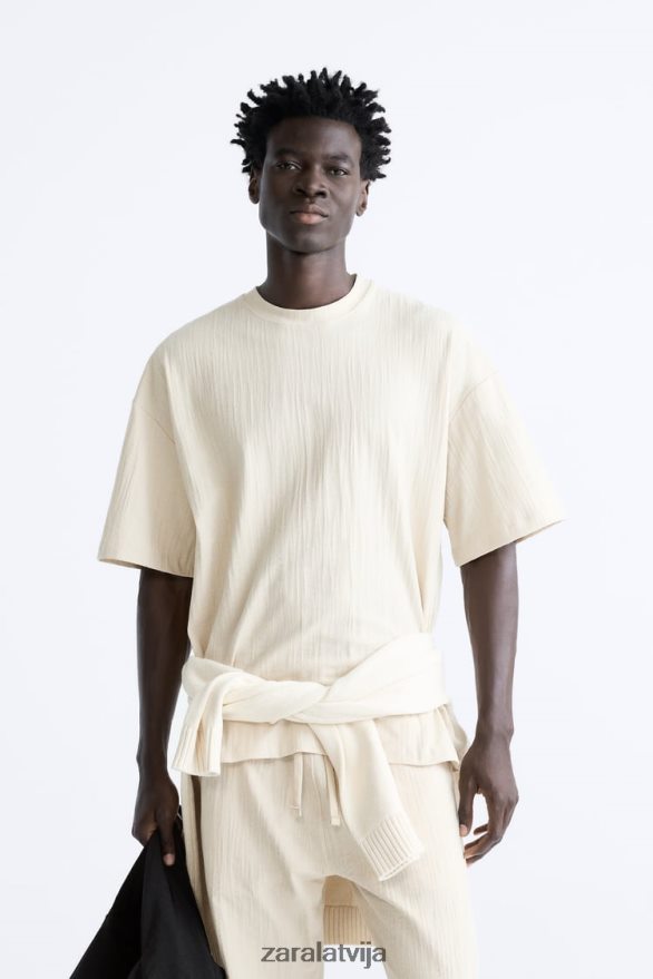 teksturēts t-krekls vīriešiem Zara taupīgi brūns 6ZTV401201 apģērbs