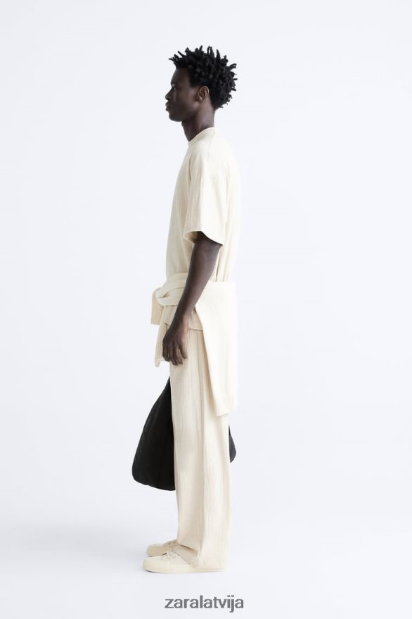 teksturēts t-krekls vīriešiem Zara taupīgi brūns 6ZTV401201 apģērbs