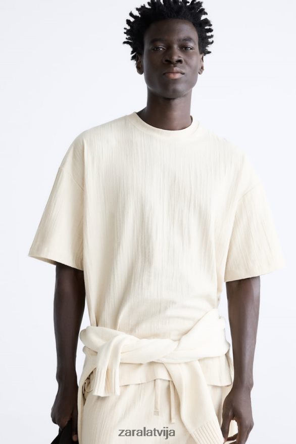 teksturēts t-krekls vīriešiem Zara taupīgi brūns 6ZTV401201 apģērbs